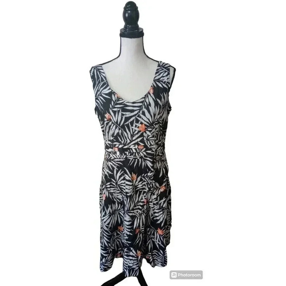 Erika‎ Butterfly Tropical Midi Dress Sleeveless Pullover Zip Back Size 14 - Picture 1 of 3